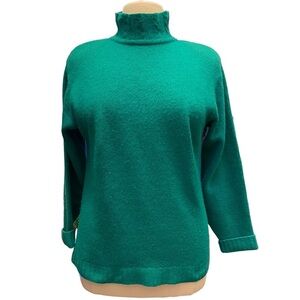 Vintage Le Roy  Sweater Womens Large Green  Wool Blend Mock-Neck Knit Sweater